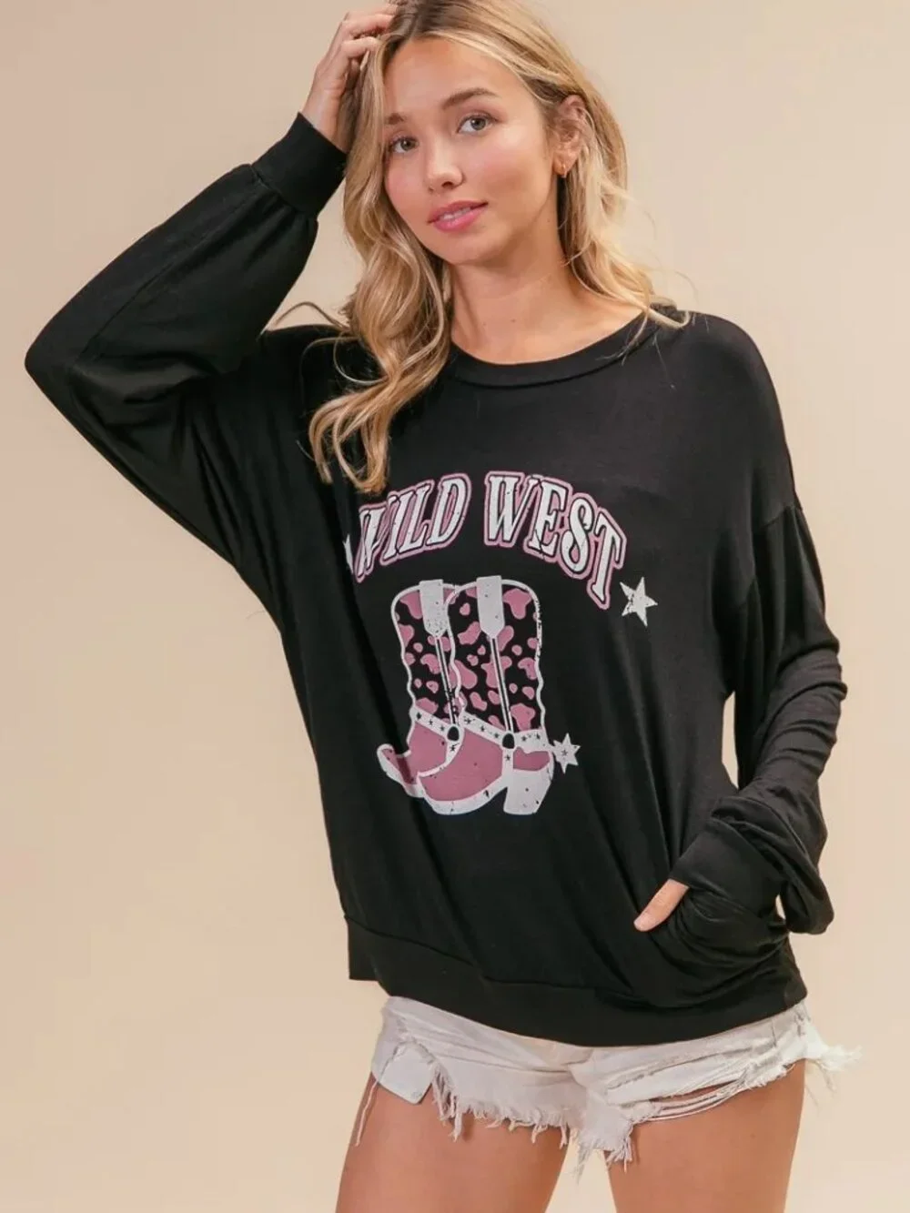BiBi Wild Western Boots Graphic Jersey Sweatshirt